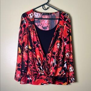 Notations Red and Black Patterned Blouse